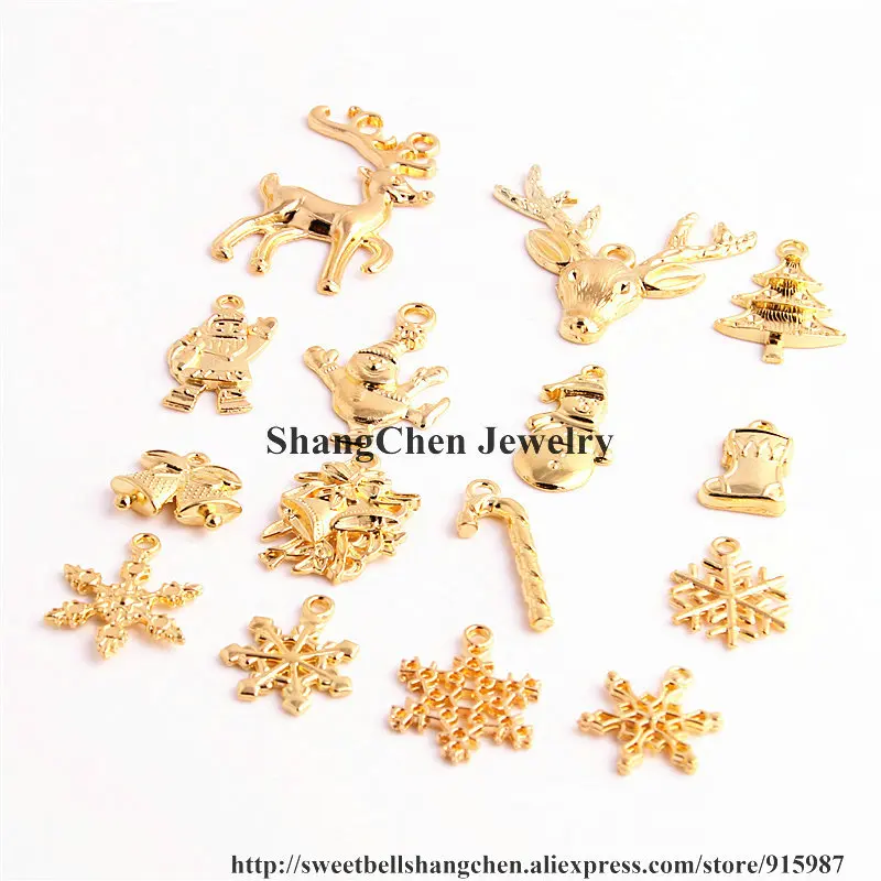 

Sweet Bell 50pcs Mixed Gold Christmas Boot Snowman Snowflake Charms Pendants Jewelry Making Accessories DIY 0977