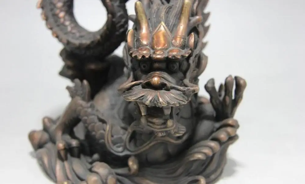 Royal Pure Copper Bronze Feng Shui Zodiac Lucky Auspicious Spiral Dragon Statue