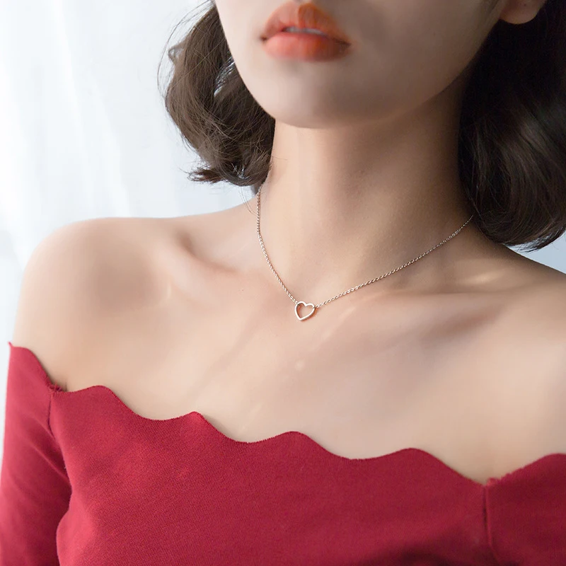 Modian 3 Color Fashion Romantic Simple Hearts Pendant Necklaces For Women 100% 925 Sterling Silver Charm Anniversary Jewelry