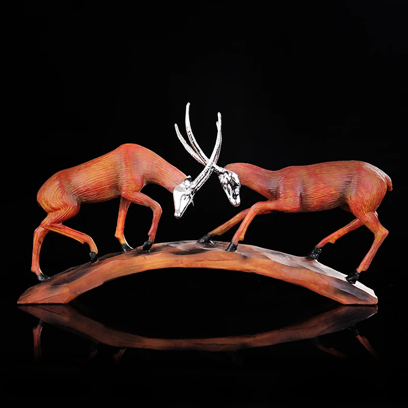 Butting Antelope Statue Electroplated Resin Consort Fighting Gazelle Sculpture Novelty Wildlife Decor Craft Ornament Furnishing