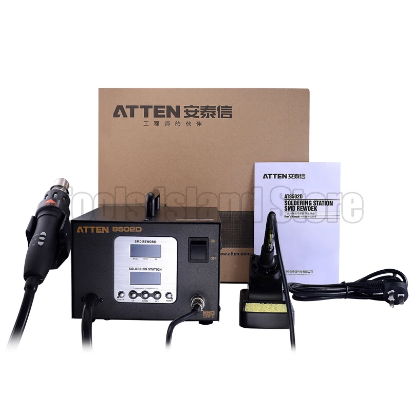 ATTEN AT8502D 220 فولت محطة لحام خالية من الرصاص محطة إعادة العمل مصلحة الارصاد الجوية ATTEN 8502D المتقدمة محطة لحام الهواء الساخن