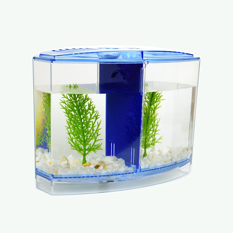 

LED Light Aquarium Acrylic Three Splits Betta Fish Tank Triple Bow Fighting Isolation Hatch Breed Box Blue Purple