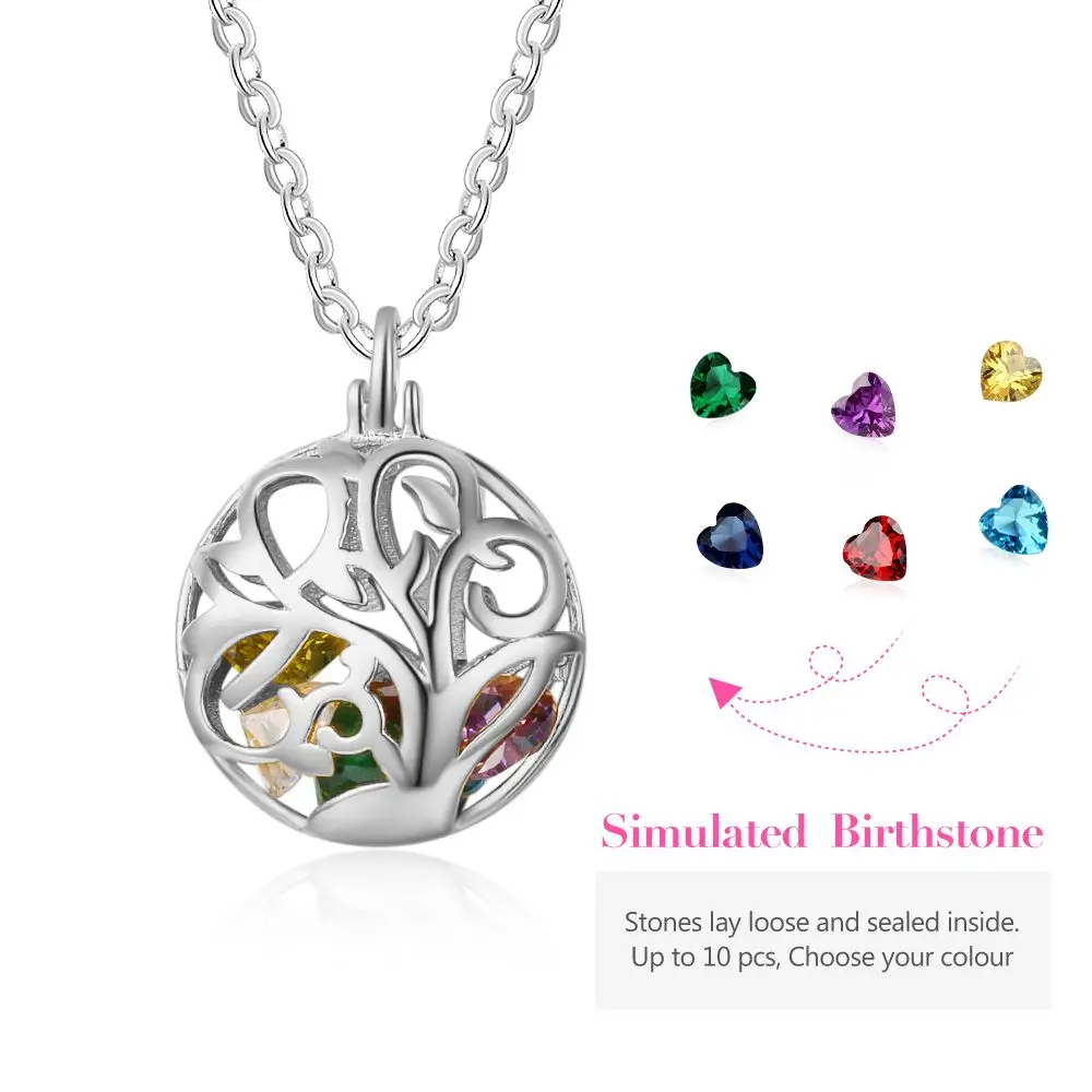 Floral Pattern Hollow With Birthstone Personalized Gifts 925 Sterling Silver Pendant Necklace Women Jewelry (JewelOra NE102636)