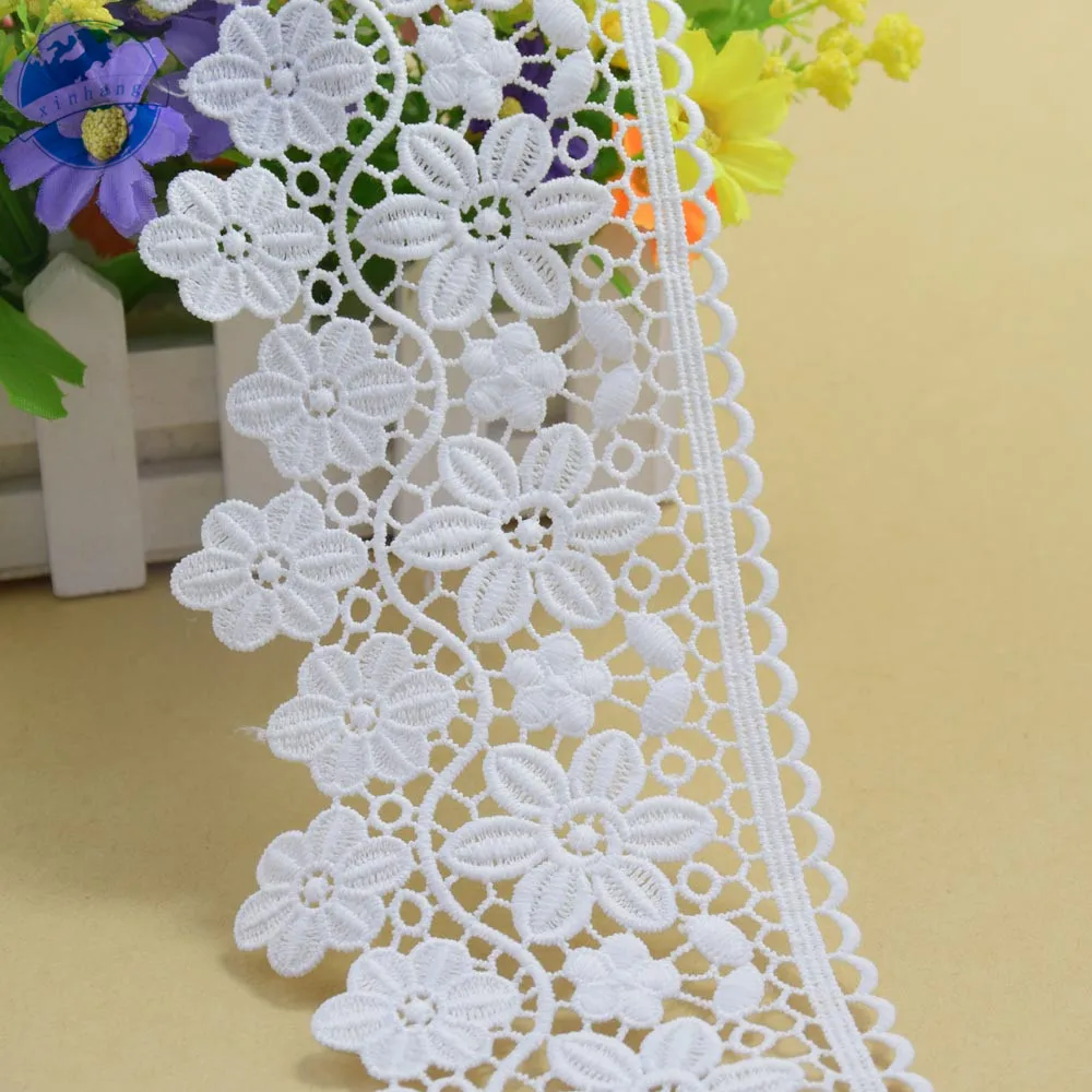 3yards 8.5cm white polyester embroidery sewing ribbon guipure lace trim fabric warp knitting DIY Garment Accessories #3697