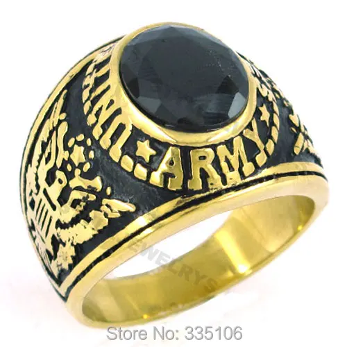 

Free shipping! Gold United States Army Ring Stainless Steel Jewelry Black Zircon Military Ring Motor Biker Ring SWR0142