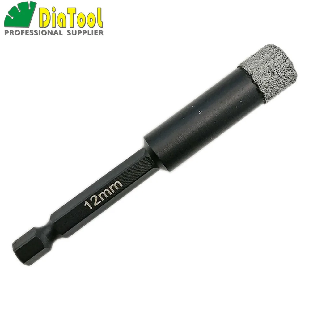 DIATOOL 2PK 12 MM Vacuum Brazed Berlian pengeboran bit untuk batu, porselen/ubin, Batu, pengeboran kering, cepat-fit Shank