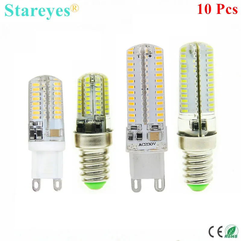 

10 Pcs Silicone G9 E14 AC220V 6W 9W SMD 3014 64 104 LED Crystal Corn LED lamp Droplight Chandelier candle bulb light spotlight