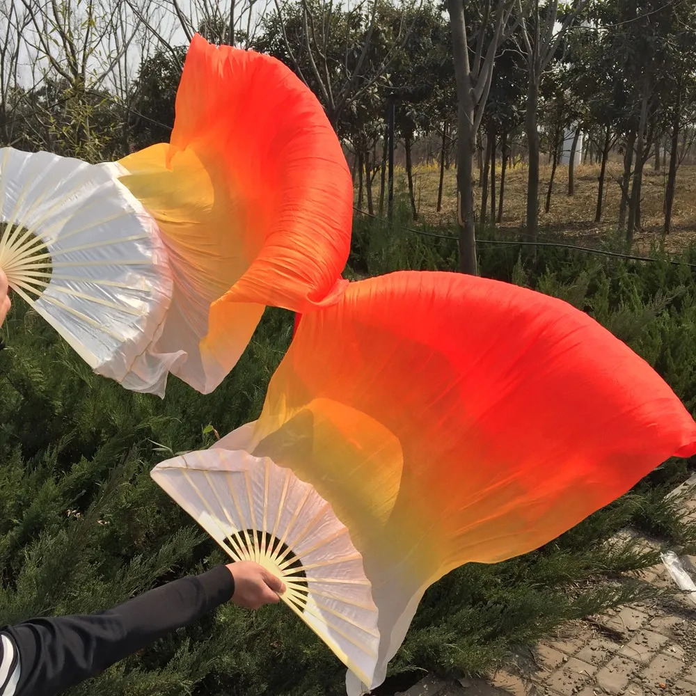 Voile de danse du ventre blanc-rouge en soie véritable, 2 pièces, 1.8m = 6ft, 5mm, soie plus épaisse, fluide de haute qualité