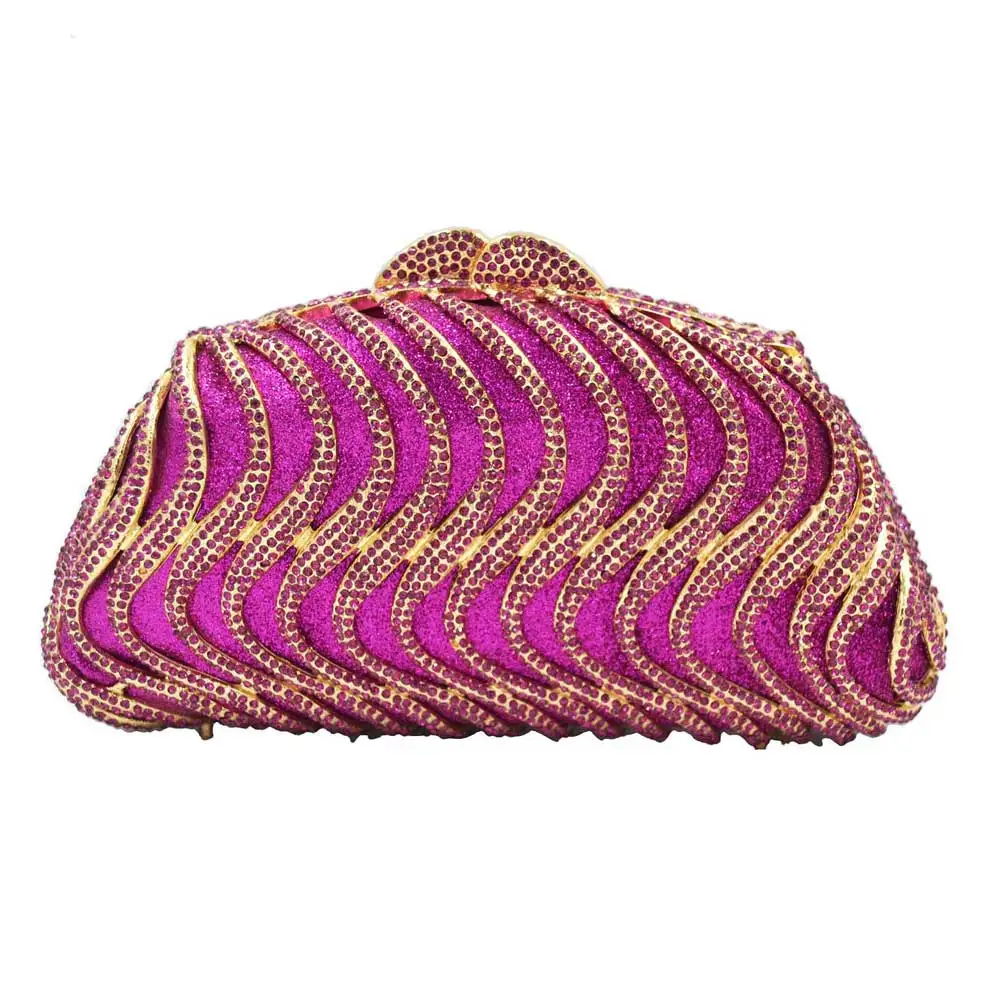 

Fuchsia Luxury Crystal Evening Bags Women Party Purse Wedding Clutch Bags A564