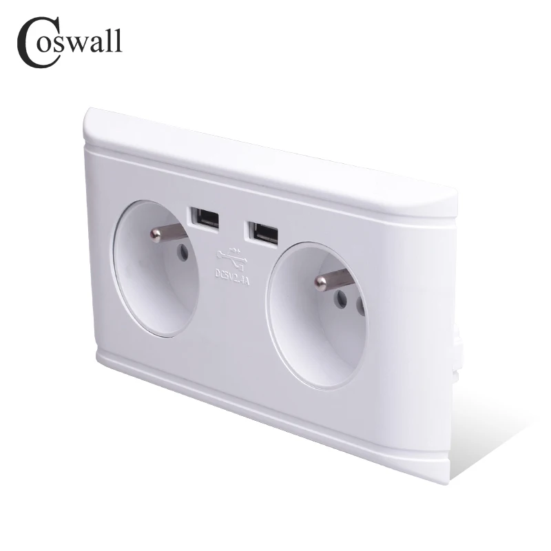 Coswall Dual USB Charging Port 5V 2.4A 16A Double Wall Outlet France Standard Power Socket Charger Adapter