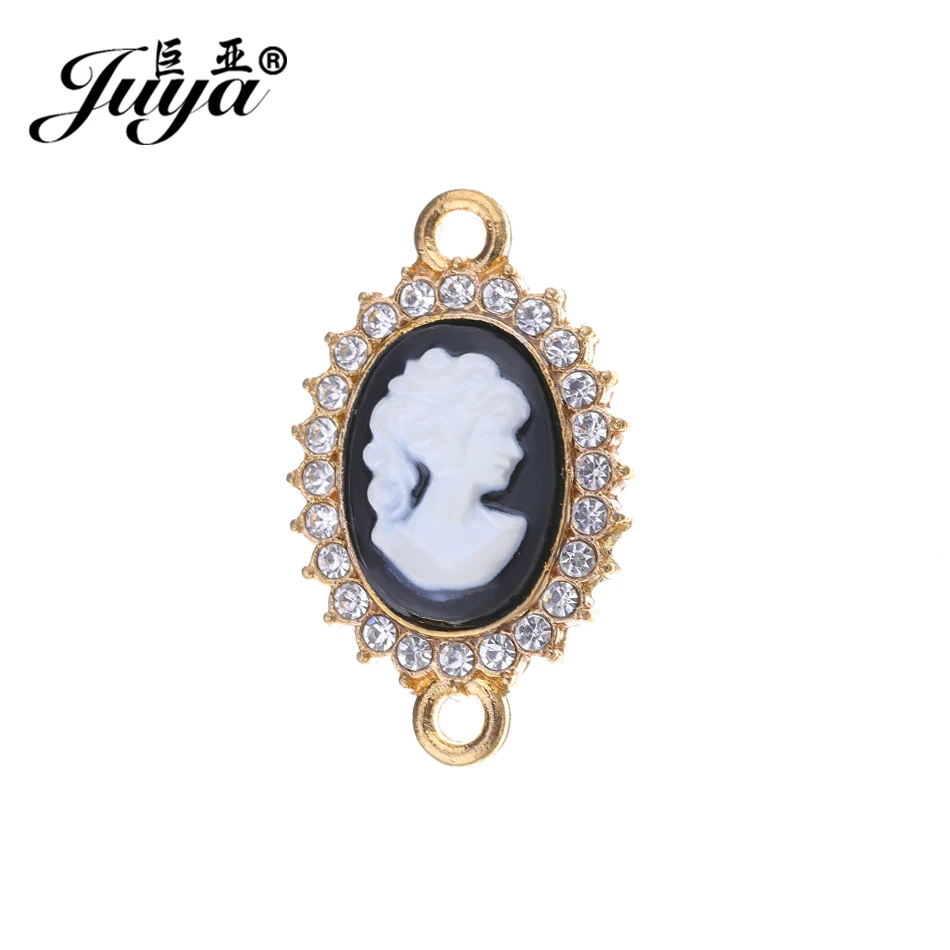 JUYA-conector de amuleto Vintage con diamantes de imitación para mujer, fabricación de joyería artesanal hecha a mano, 10 unids/lote, conectores de Metal en relieve para mujer y Niña