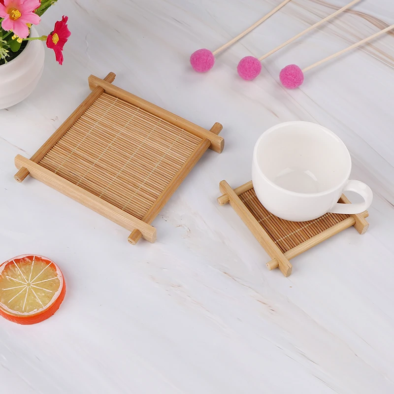 1pc 7x7cm/12x12cm Heat Insulation Saucer Bamboo Tea Cup Mat Trays Coaster Kitchen Accessories Placemat Cup Holder Dish Pot Pads