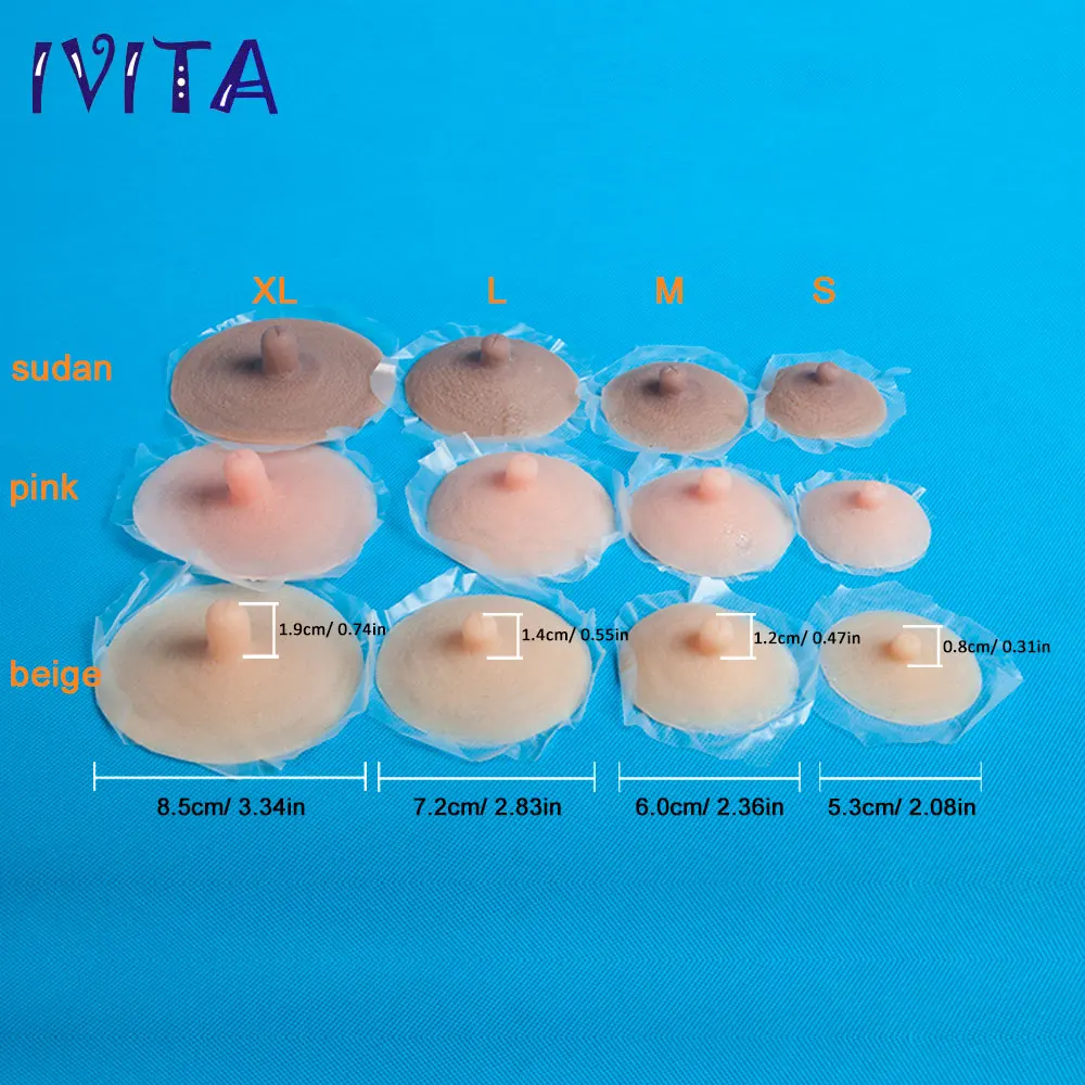 IVITA Reusable Self Adhesive Silicone Breast Pregnent Nipple Cover Pasties Pad 3 Colors S,M,L,XL Size to chooses