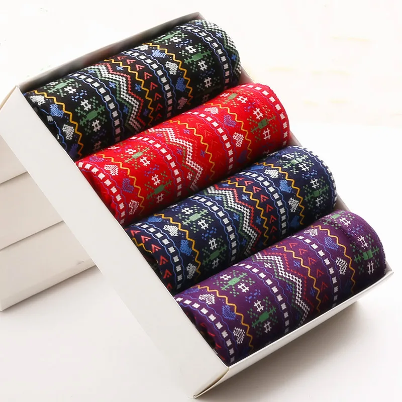 

New Boxer Shorts Men Printing Modal Soft Breathable Boxer Sexy Male Underwear Shorts Ethnic Style 4 Pcs Big Size 4XL 5XL