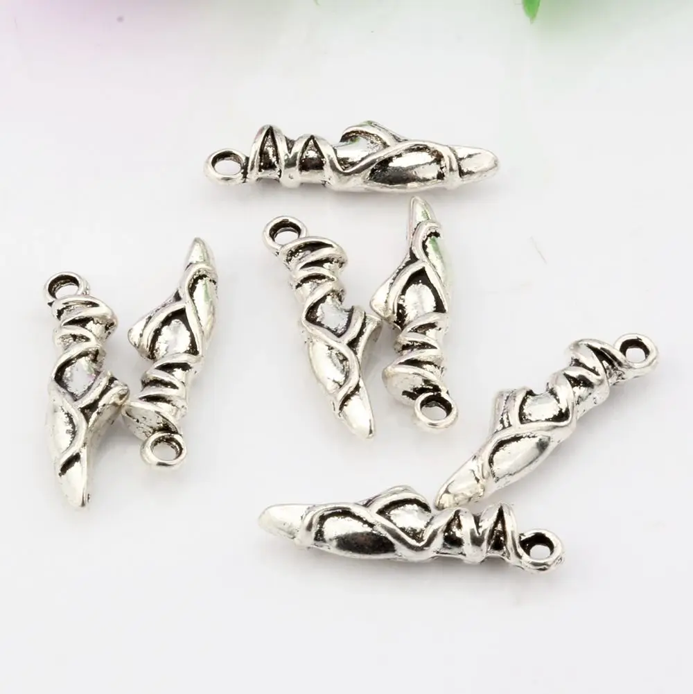 15PCS Alloy Ballet Slipper Pointe Shoe Charm For Jewelry Making DIY Craft 6.2*22.8mm