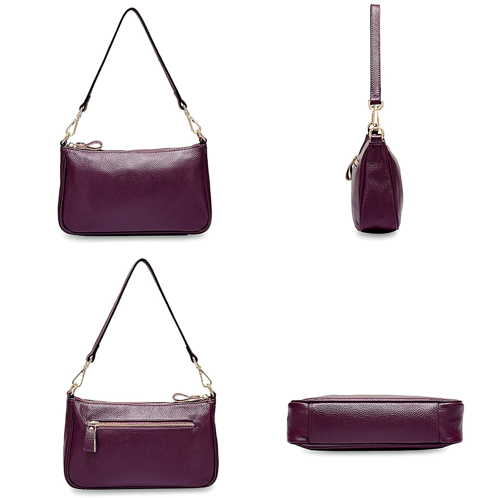 Imagem -04 - Zency Elegante Roxo Mulher Bolsa de Ombro 100 Couro Genuíno Preto Hobos Moda Senhora Mensageiro Crossbody Bolsa Pequena