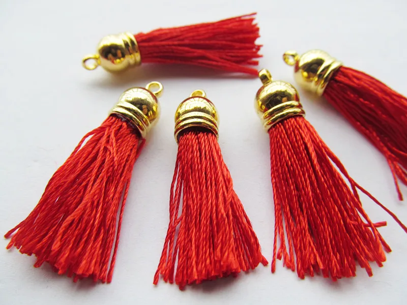 

Free Shipping 100Pcs 45mm Golden Plastic Caps Handbag Tassels,DIY Accessory,Red Twist Silk Cord,Chamois Macrame Bag Component