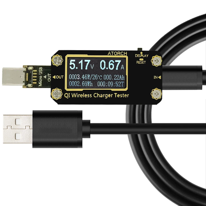 Carregador sem Fio Voltímetro Digital Testador Usb Voltímetro Amperímetro Detector Banco de Potência dc Medidor em qi