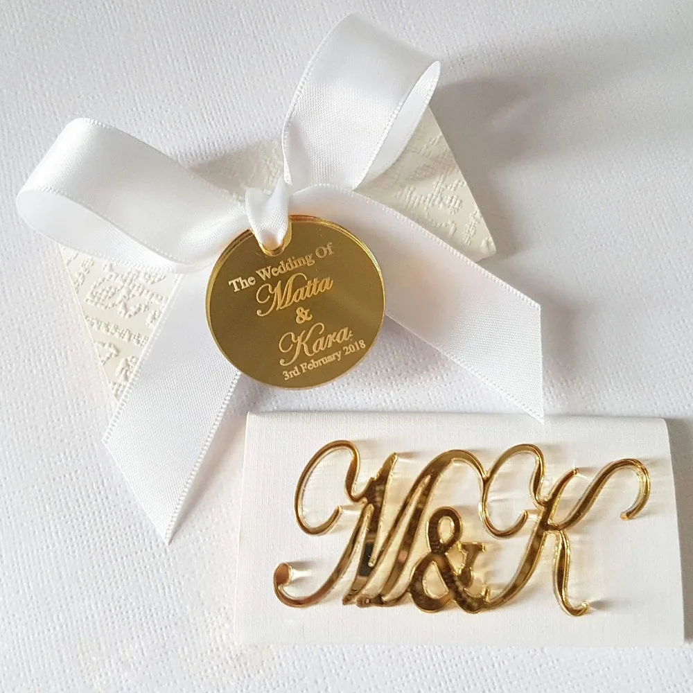 12 * Personalized Bride and Groom Initials Gold Plaques Wedding Logo Decorated Chocolate Silver Mirror Anniversary Favors Banner