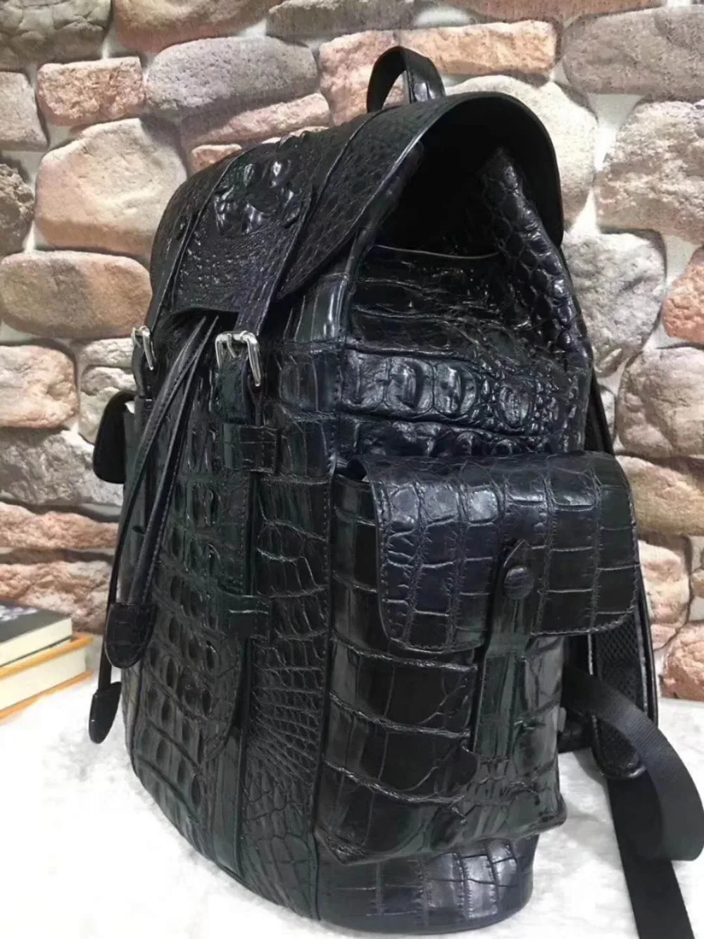 Luxury quality high end 100% real genuine crocodile skin big size leisure men backpack bag black color daily pack bag fast  ship