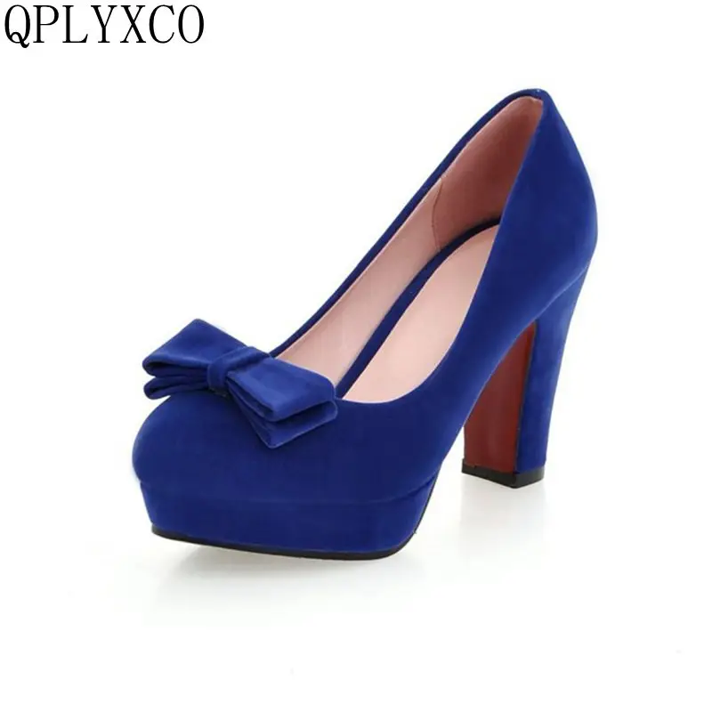 QPLYXCO 2017 New Sale sweet Round toe Platform Big size 33-43 Women High Heel Shoes Pumps Wedding Party Ladies Footwear 215-3