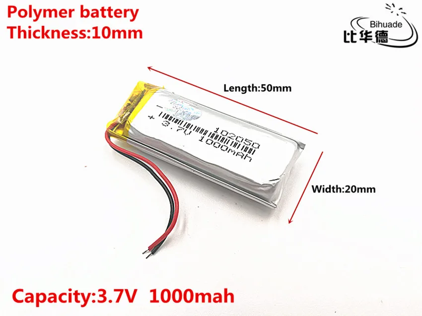 Good Qulity 3.7V,1000mAH,102050 Polymer lithium ion / Li-ion battery for TOY,POWER BANK,GPS,