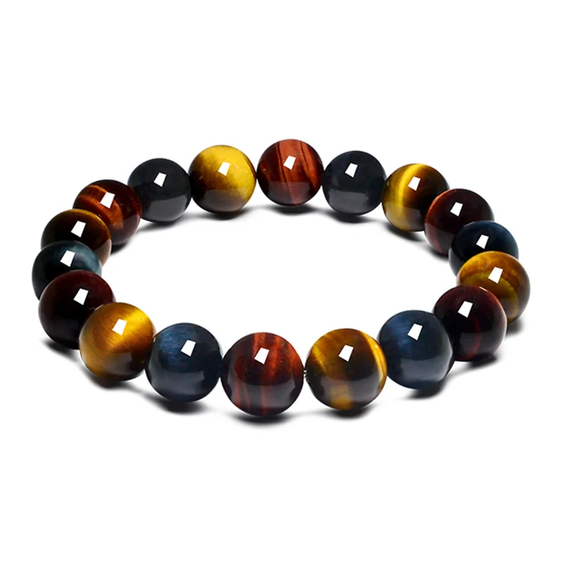 Mixed Three Colors Tiger Eye Buddha Bracelets Natural Stone Round Beads Elasticity Rope Men Women Bracelet for Drop Shipping