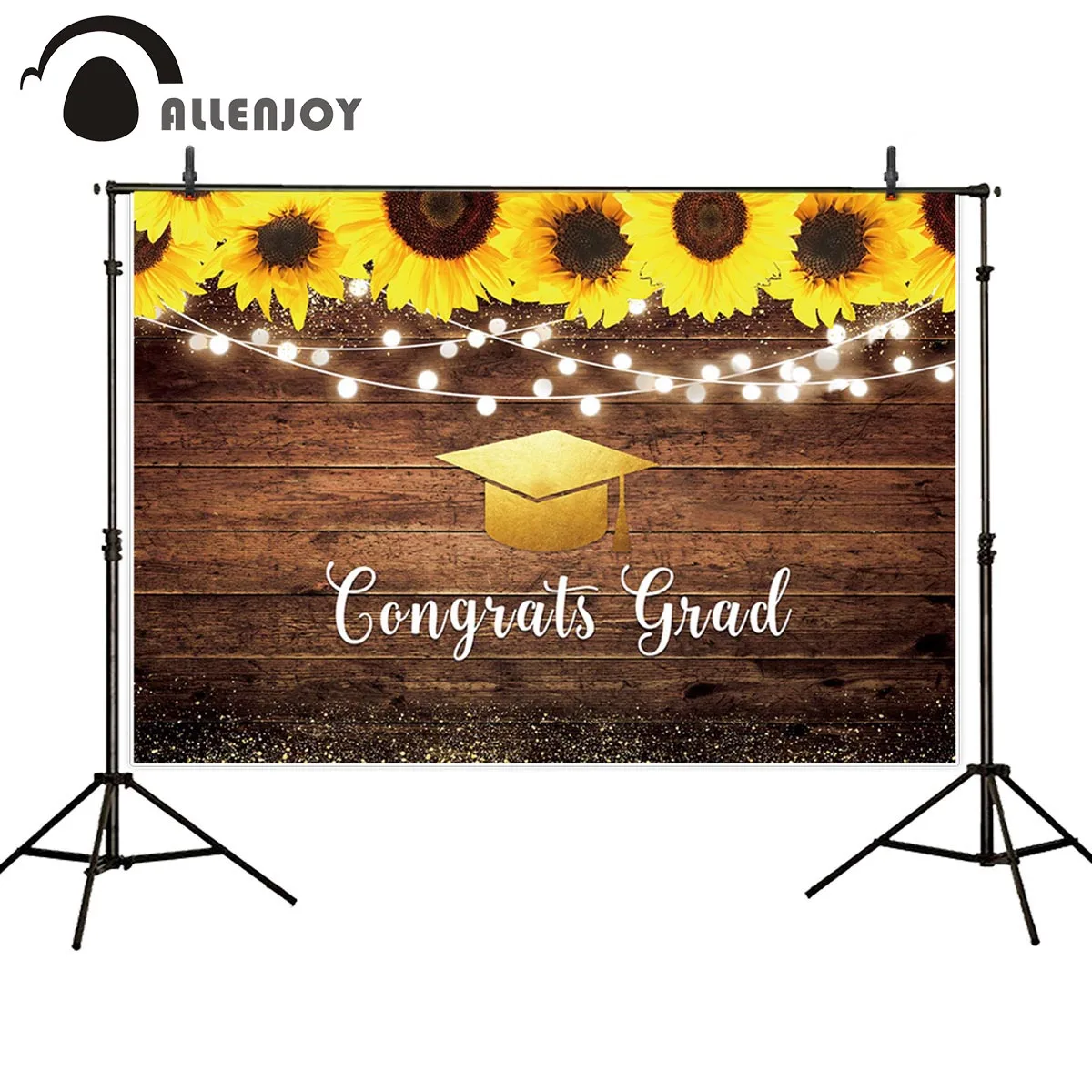 Allenjoy new photo backdrop sunflower Graduation Doctor hat shiny wood background birthday photocall studio shoot prop vinyl