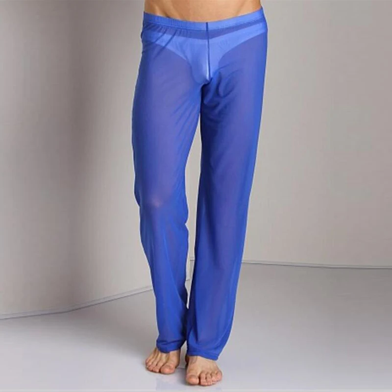 Pantalon Long Transparent pour homme, Sexy, ample, en maille, pour salon, Fitness, Pyjama, Lingerie Gay, sous-vêtements