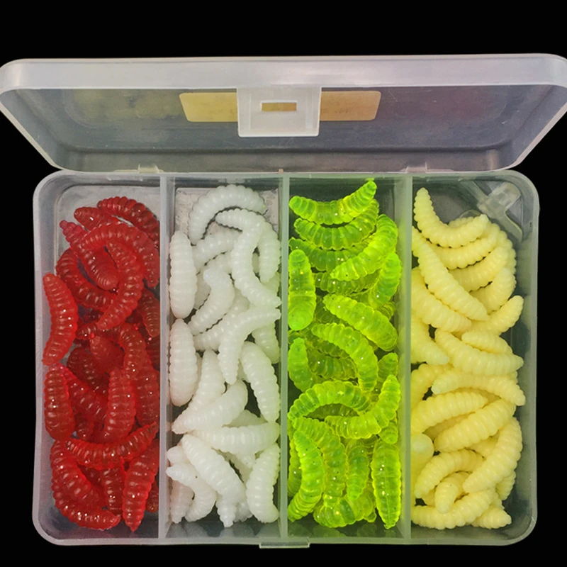 

100pcs Wobbler Jigging Fishing Lure Soft Bait Maggot Grub Protein Worm Artificial lure bass fish smell soft baits