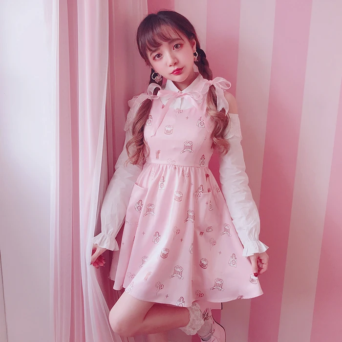 Princess sweet lolita dress BOBON21 spring sweet girl a balloon party with a printed frenulum vest provide free a tie D1594