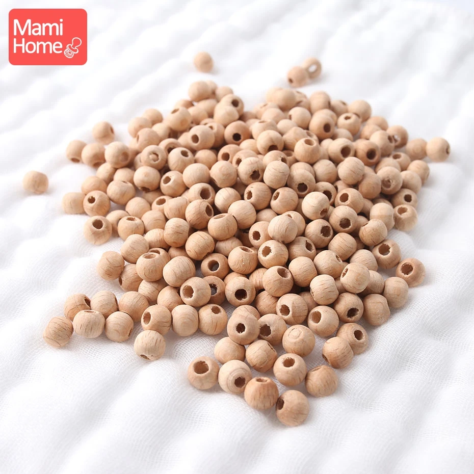 

mamihome 50pc 8mm-12mm Round Beech Wooden Beads Baby Nursing Accessories BPA Free Wood Baby Teether Chewing Toy DIY Beads