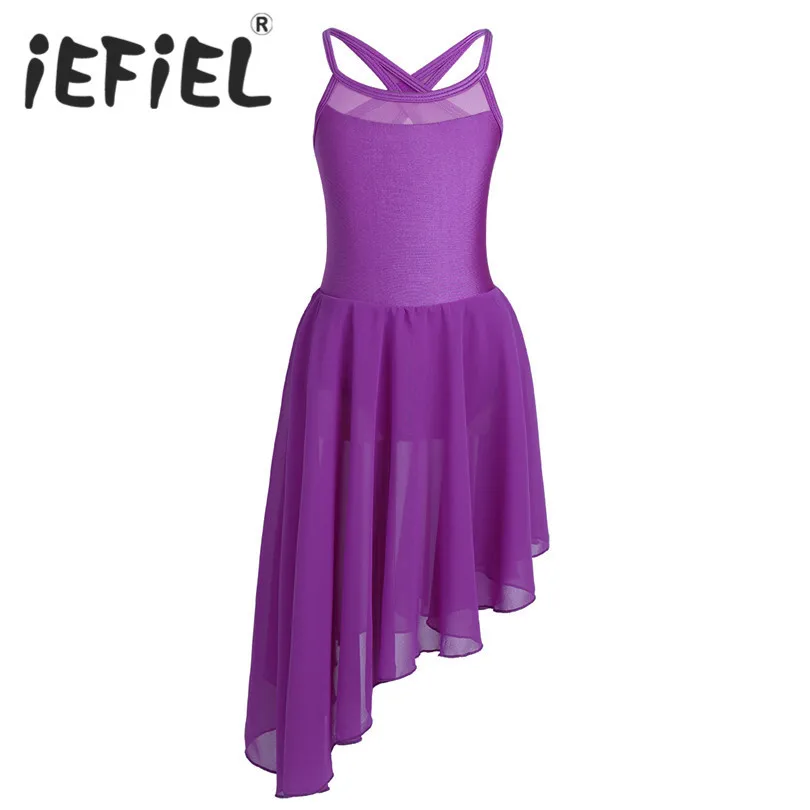 

iEFiEL Kids Girls Children Irregular Hem Mesh Ballet Dance Gymnastics Leotard Tutu Dress for Dance Class Stage Performance
