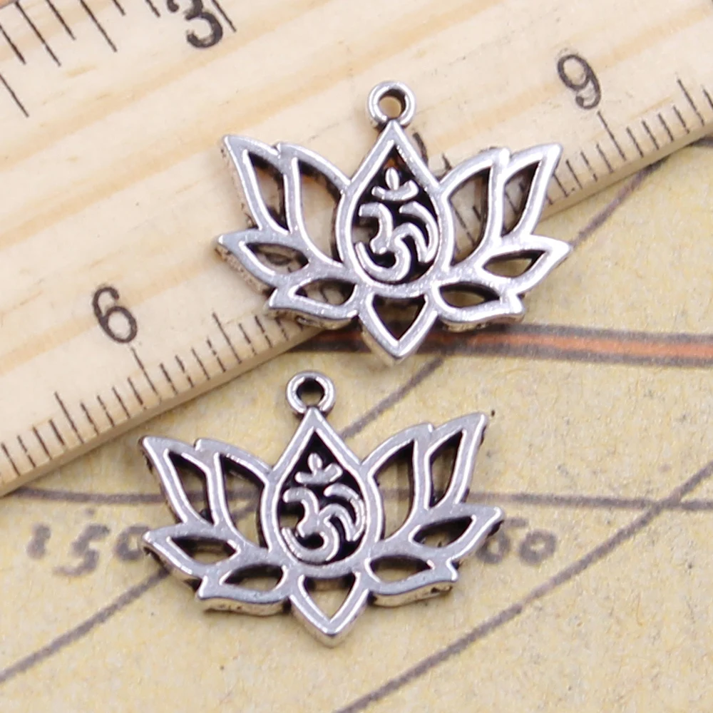10 sztuk Charms kwiat lotosu jogi Om 21x17mm tybetański srebrny kolor wisiorki antyczna biżuteria Making DIY Handmade Craft wisiorek