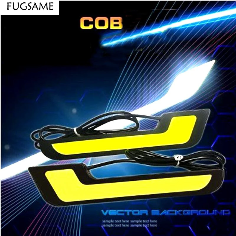 

FUGSAME 1 Pairs LED DRL L Shape DC 12V Car Head Light White LED COB Car Auto Driving Daytime Running Lamp LED Fog Front Light