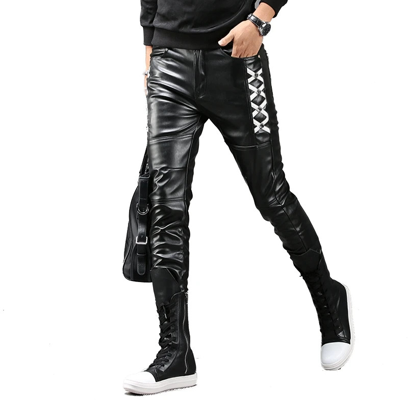 Hot New Male Pu Leather Pants Windproof Warm Winter Youth Students Men Korean Leather Pants Trend Tight Motorcycle Trousers