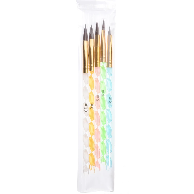 5 Pcs 2-Ways Size 4 6 8 10 12 Acrylic Nail Art Brush Pen Carving Cuticle Pusher