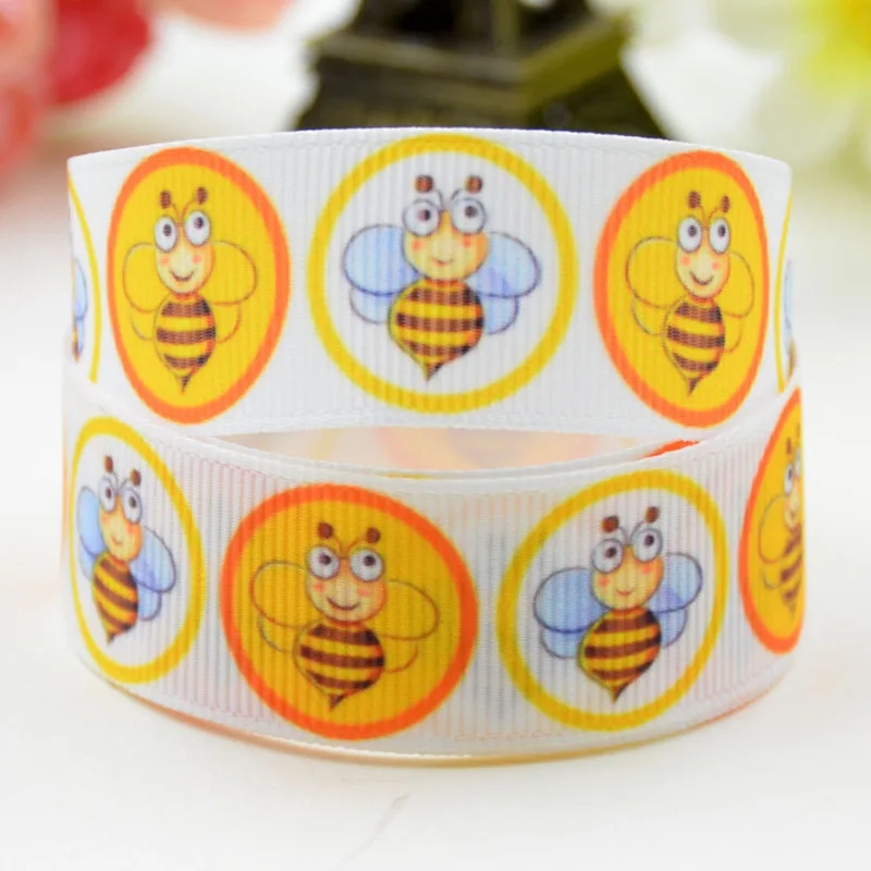 7/8 ''22mm 1" 25mm de 1-1/2 "38mm 3" 75mm abeja de dibujos animados carácter cinta de Grosgrain estampada de la decoración del Partido de X-01590 10 yardas