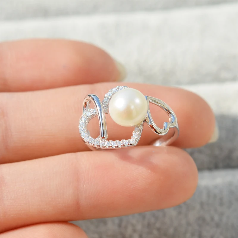 S925 Sterling Silver Hearts Design Pearl Rings Settings Women DIY Handmade Pearl Rings Components 3Pcs/Lot