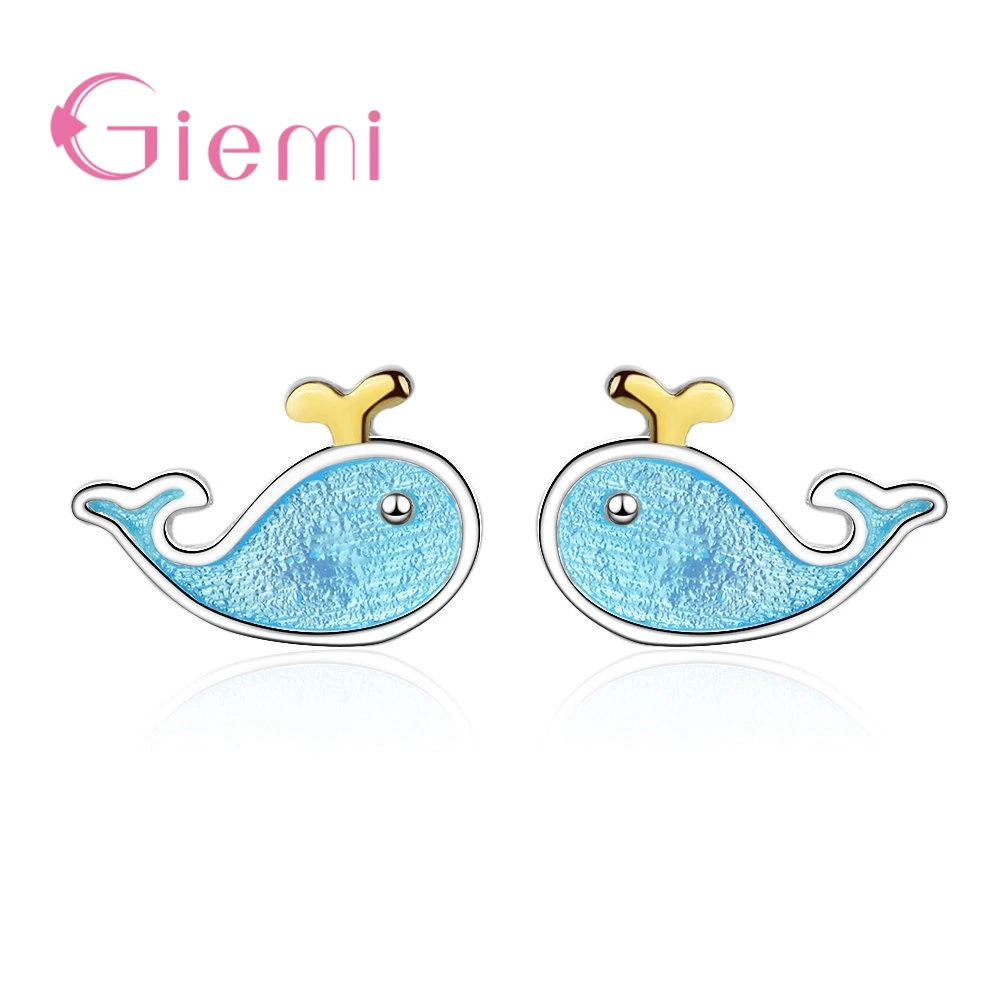 New Korean Style Cute Nice Small Dolphin Shape Stud Earrings 925 Sterling Silver    For Women Girl Anniversary Jewelry Gift