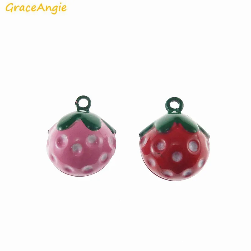 GraceAngie 10PCS Cute Colorful Strawberry Copper Ringable Jingle Bell Pendant Charm DIY Girl Women Phone Accessory Fine Jewelry