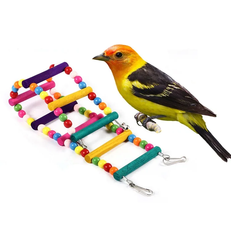 Bird Toys Colorful 8 Floors Parrot Ladder Climbwood Parrot Toy Macaw Swing Shelf Parrot Bites 56cm Drawbridge Bridge Wooden