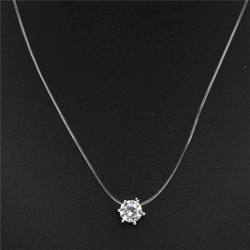 ADOLPH Transparent Fishing Line Zircon Choker Necklace Silver Invisible Chain Necklace Women Rhinestone Collier Jewelry Femme