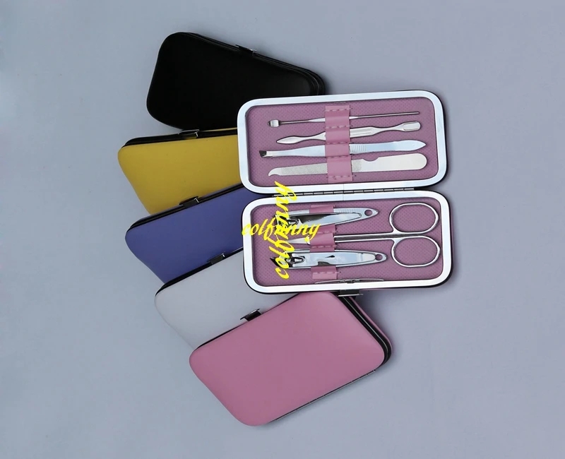 

50sets/lot Fast shipping 7pcs Portable Manicure Set Nail Care Clippers Scissors Travel Grooming Kits random color