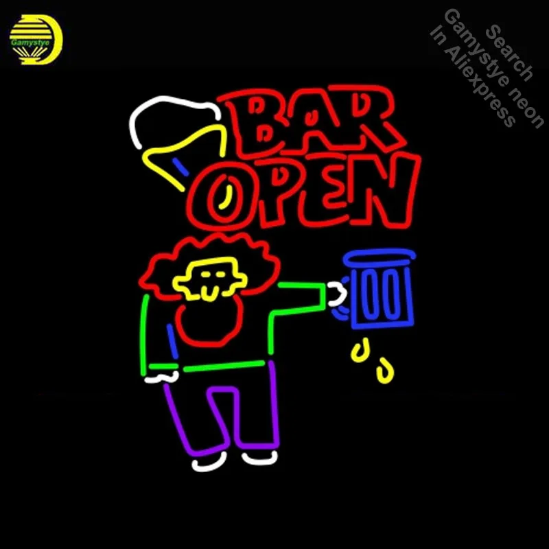 

NEON SIGN For Double Stroke Bar Open With Man And Mug neon Light Sign Advertise Window Neon sign for sale neon light Art Lamps