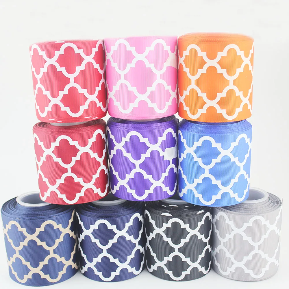 

3" printed polyester grosgrain ribbon geometric 75mm christmas wedding decorative ribbons and handmade bows