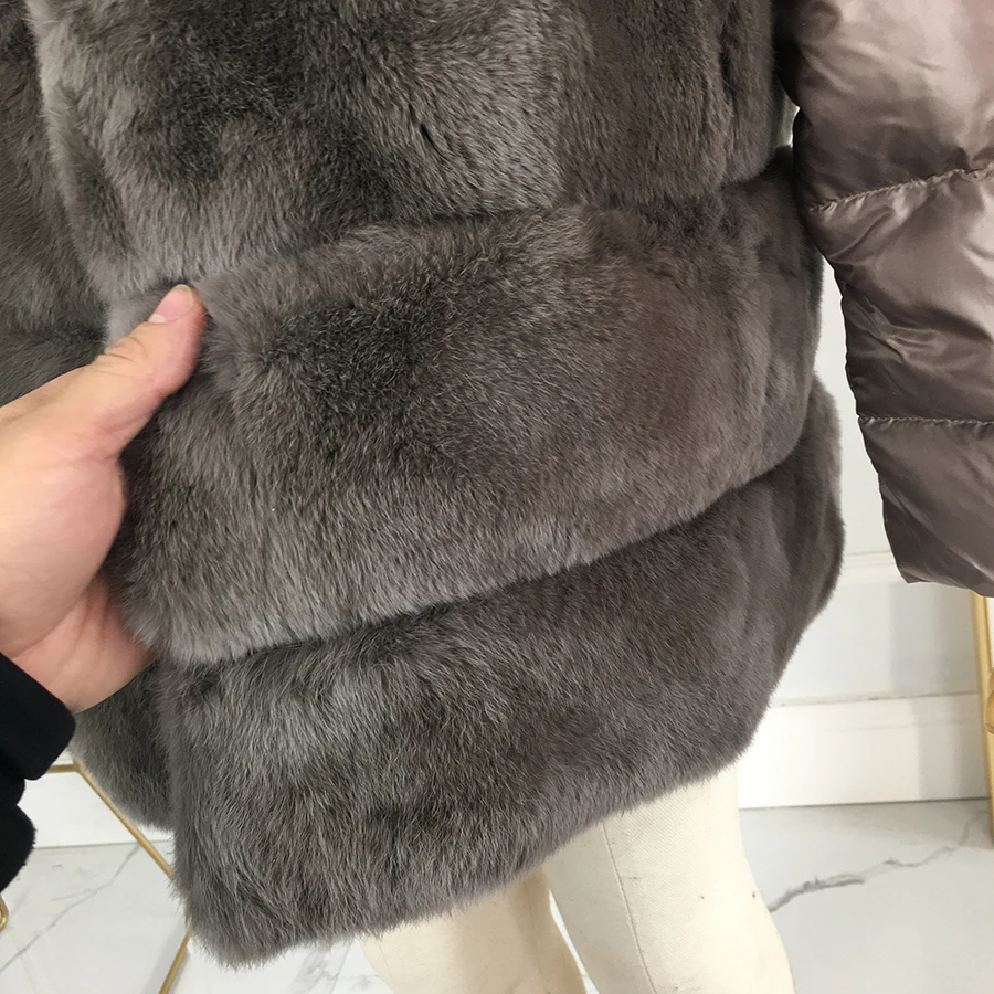 Abrigo de piel de conejo auténtica, abrigos de piel de invierno con capucha, chaqueta de piel auténtica, chaquetas de piel de conejo de lujo con manga abajo, superventas