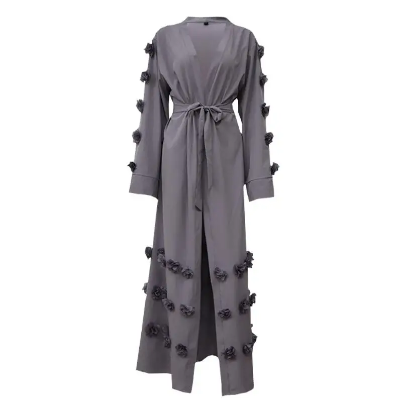 Three-dimensional applique Abaya Muslim Women Long Loose Cardigan dress Dubai Turkish Islamic Prayer Clothing a866