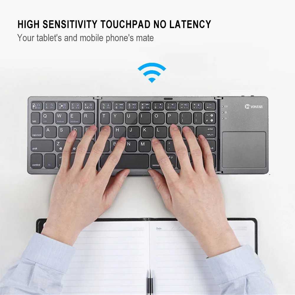 Portable Folding  Wireless Keyboard Russian Rechargeable Foldable Touchpad Keypad for IOS Android Windows Support Bluetooth