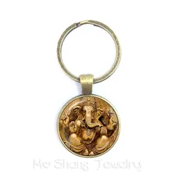 New Classic 25mm Ganesha Buddha Elephant Glass Dome Keychains Handmade Men Jewelry Car Key Holder Souvenir For Gift